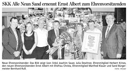 Alle Neun Sand ernennt Ernst Albert zum Ehrenvorsitzenden